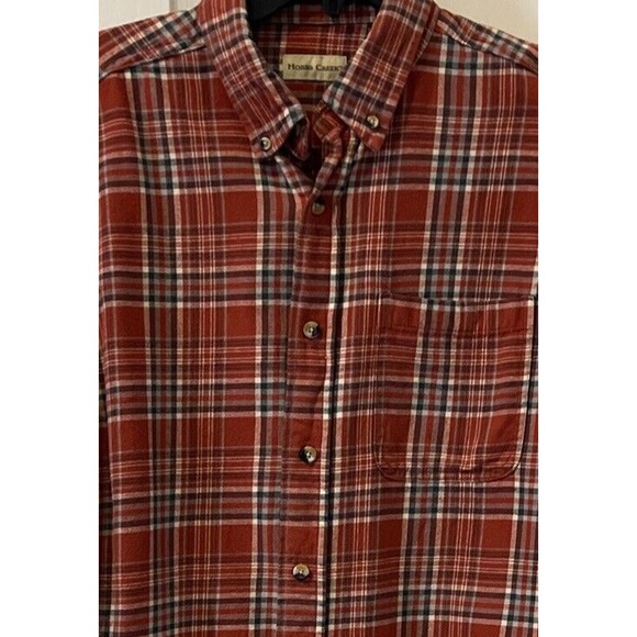 Hobbs Creek Plaid Flannel Long Sleeve Button Down Shirt Sz L Rust Gray - Picture 2 of 6